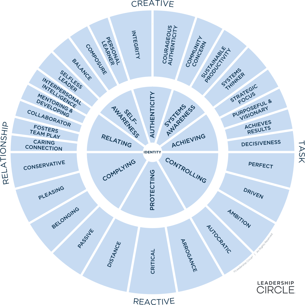 Leadership Circle Profile showing reactive patterns vs creative competencies